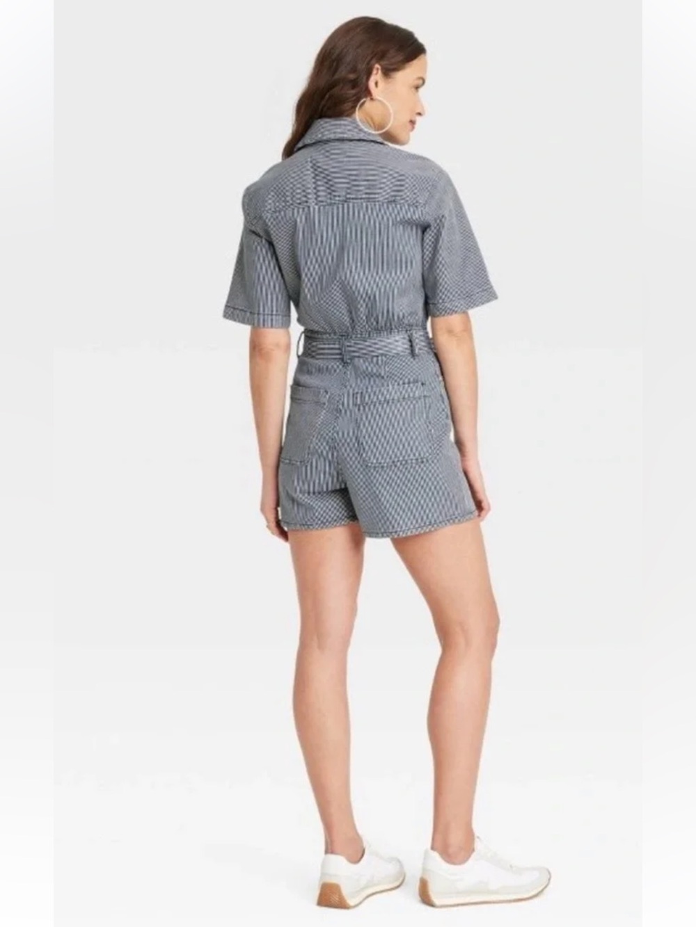 Universal Thread Striped Utility Denim Romper